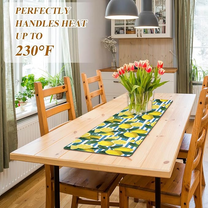 Blue Striped Summer Lemons Trivet Table Runner Heat Resistant 230F for Hot Dishes Pots Plates Kitchen Dining Table Protector Decorative 39.37 X 11.8 Inch
