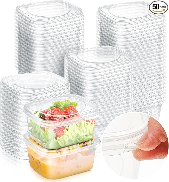 50 Pack 28 oz Deli Containers with Lids, Tamper Proof Leak Resistant Clear Plastic Food Storage Containers, Airtight Meal Prep Container for Soup Salad Tiramisu, Microwave & Dishwasher Safe
