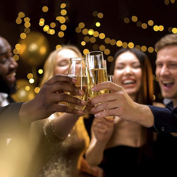 Bravario Unbreakable Stemless Plastic Champagne Flutes | Shatterproof 100% Tritan Plastic Glasses | Reusable | BPA-free | 8.5 oz, Set of 4
