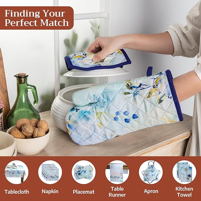 Maison d' Hermine Pot Holders 100% Cotton Heat Resistant Potholders 8" x 8" Hot Pads with Loop Cooking Baking Gifts for Mothers Day Handling Hot Pans Spring/Summer (Pack of 2, Lazy Summer Days)