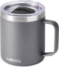 SUNWILL Travel Coffee Mug with Lid, Insulated Tumbler with Handle, 14 oz Stainless Steel Cup for Ice, Water, Tea, Cool Grey