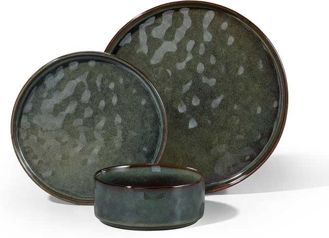 HaWare Dinnerware Sets, 6-Piece Plates and Bowls Set, Stoneware Dish Set for 2, Ceramic Dinnerware for Home Restaurant, Chip and Scratch Resistant, Microwave and Dishwasher Safe, Reactive Moss Green