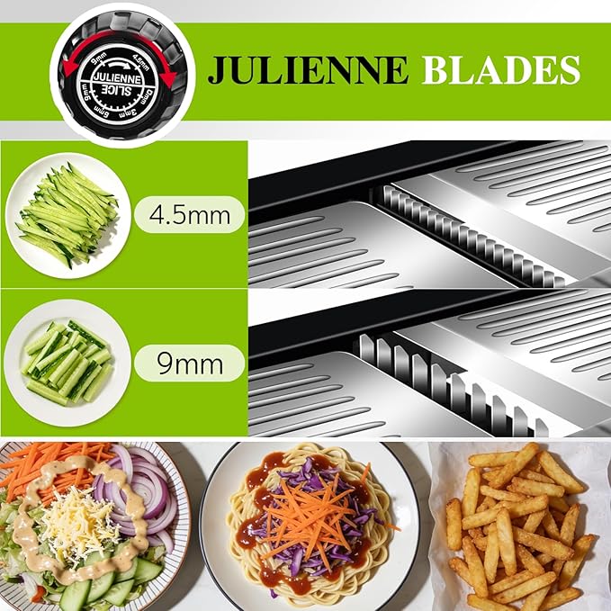 MASTERTOP Mandoline Slicer Adjustable Stainless Steel Food Slicer for Kitchen Vegetable Onion Potato Fruit French Fry Cutter Potato Chip Julienne Slicers with Cut Resistant Gloves