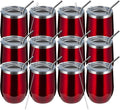 MEWAY 12oz/12 Pack Wine Tumbler Glasses with Lid -Double Wall Vacuum Stainless Steel Travel Tumbler Mug,Stemless Insulated Wine Cup for,Coffee,Cocktails,Gifts (Burgundy,Set of 12)