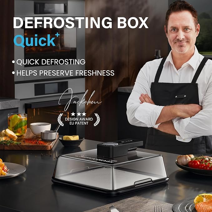 Defrosting Tray for Frozen Meat, USB Rechargeable Meat Defrosting Box with Lid, Aluminum Timable Defrosting Tray BBQ, Airflow Technology, Non Stick Easy to Clean (White)