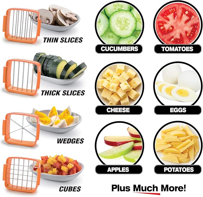 Nutrichopper Fresh-Keeping Container Vegetable Chopper Onion Egg Slicer - Slices Cubes Wedges Multi-purpose Food Stainless Steel Blades Veggie As Seen On TV Set of 2