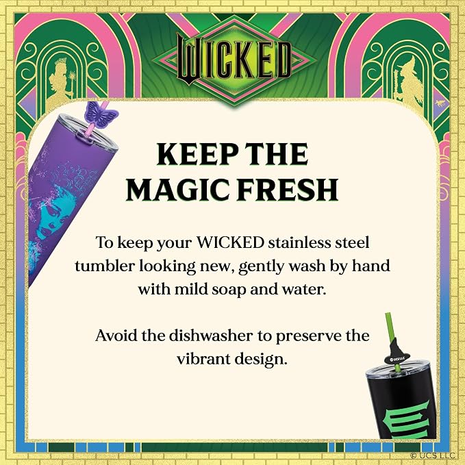 Dragon Glassware x Wicked: For Good 2-Pack 24 oz Vacuum Insulated Tumbler with Lid and Straw - Set of 2 Tumblers with 4 Straws and Toppers - Official Wicked Merch - For Good