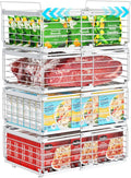 iSPECLE 4 Pack Freezer Organizer Bins - Fit 10 to 20 Cu.Ft Deep Freezer, Expandable Wire Storage Chest Freezer Baskets for Frozen Food, Stackable with Handles, White