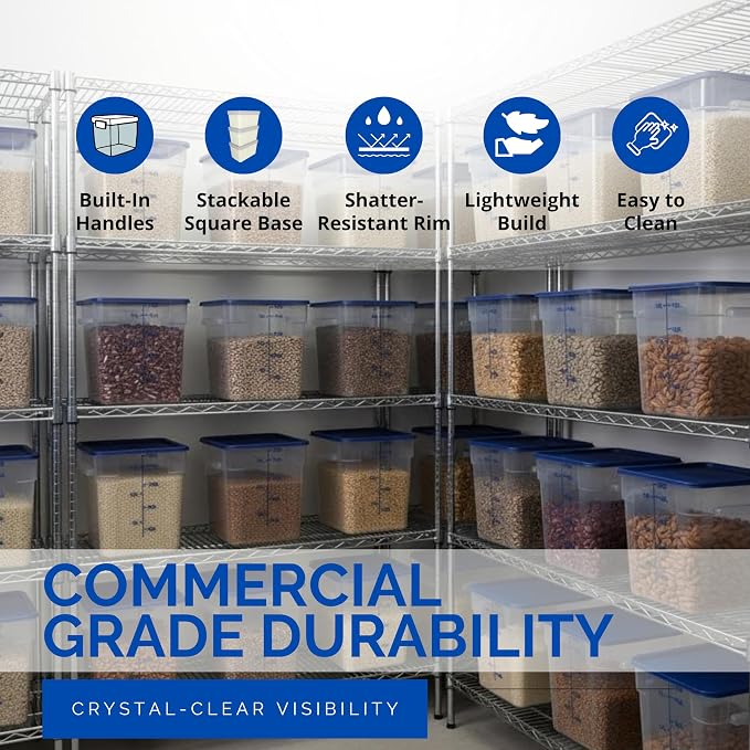 FSE 373-FCWL-18QT Food Container, 18 Qt Square Clear Storage Container with Measurement Markings, Stackable Space-Saving Design, Durable Construction, NSF