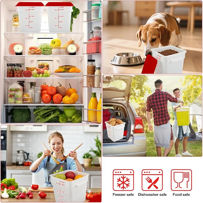 2 Pack Square Food Storage Container With Lid,12-22 Quart Commercial Storage Box With Scale & Handle,Cake Making,Dough Marinating Meat,Kitchen Supplies (Polypropylene, 19 Quart)