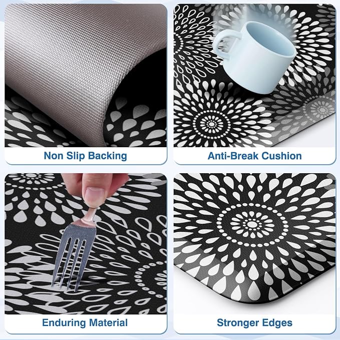 LuxStep Kitchen Mats for Floor,0.47 inch Thicker Cushioned Rug Anti-Fatigue Mats for Kitchen Decor Accessories,Waterproof Non-Slip Mats and Rugs Set for Office,Laundry 17.3"×29"+17.3"×47",Black