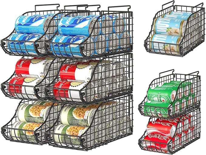 Sonyabecca 6-Pack Can Storage Organizer Pantry, Stackable Kitchen Canned Food Holder With Handles, Can Organizer For Pantry Countertop Cabinet, Beverage Drink Pop Soda Can Dispenser Patent Pending