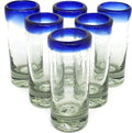 Cobalt Blue Rim 2 oz Tequila Shot Glasses (set of 6), Recycled Glass, Lead-free, Toxin-Free (Shot)