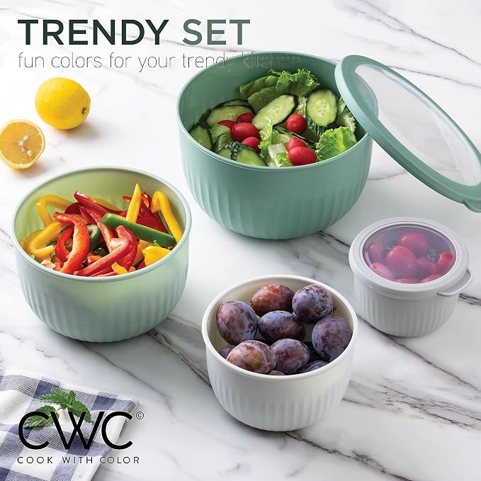 COOK WITH COLOR Prep Bowls with Lids- Wide and Deep Nesting Plastic Small Mixing Bowl Set with Lids, 12 Piece Set - Deep Bowls, Sage