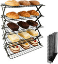 5 Tier Collapsible Cooling Rack with Adjustable 6 Setting Design stackable wire rack for baking sheet for Cookies Baking Gifts for Women (Black, 5-Tier)