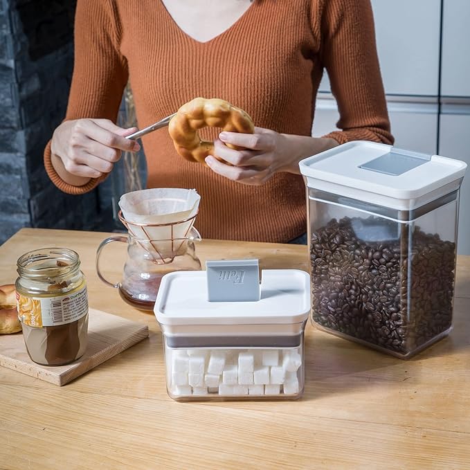 Felli Premium Tite Airtight Storage Container Set, 3 Pack - Clear Plastic Canisters with Easy Flip Lock Lids, Stackable Kitchen Pantry & Bathroom Organizer for Snacks, Dry Goods, Makeup, BPA Free