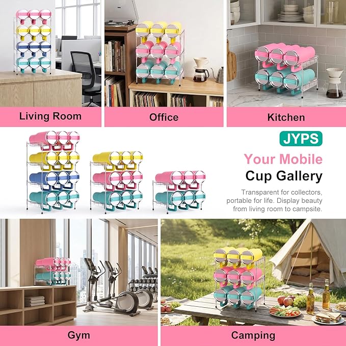 Reusable Stackable with Handle Compartment Water Bottle Tumbler Organizer for Stanley 40oz with Handle Cup, Stanley Accessories for Pantry, Cabinet & Kitchen Organization and Storage,4 Tier Hold 12
