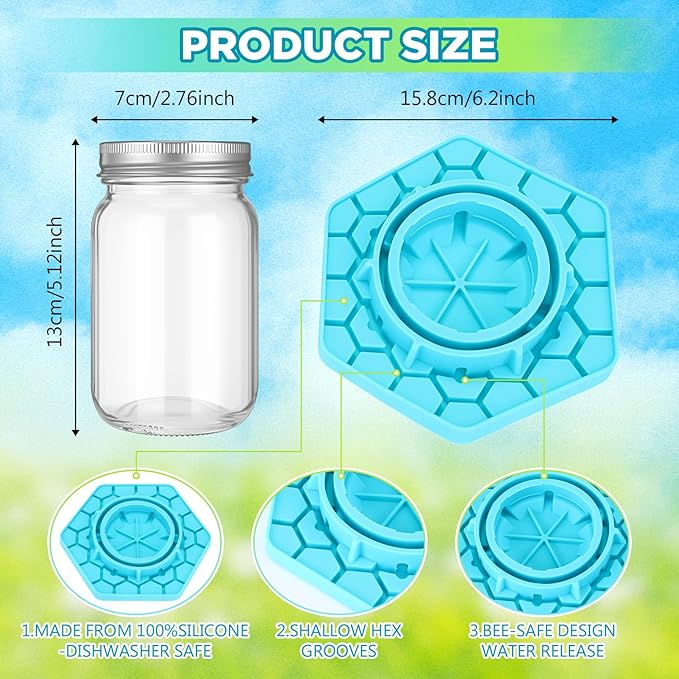 Reallnaive 2 Sets Bee Feeder for Mason Jar Silicone Bee Watering Station Compatible with Regular and Wide Mouth Hive Water Drinker Beekeeping Watering Station Bees Feeding Bowl for Outside Garden