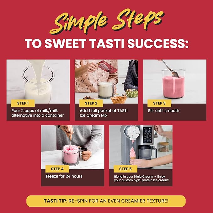 TASTI High-Protein Ice Cream Mix - Strawberry Flavor Low Sugar Ice Cream Powder - Made for Ninja Creami, Soft Serve Mix with 25g Protein, Sugar Free, 0g Net Carbs