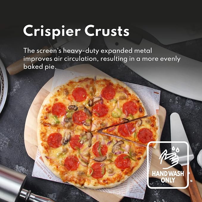 New Star Foodservice Seamless Aluminum Pizza Baking Screens, 20 Inch Round Mesh Pizza Pans for Crispy Crusts, Restaurant-Grade, Pack of 6