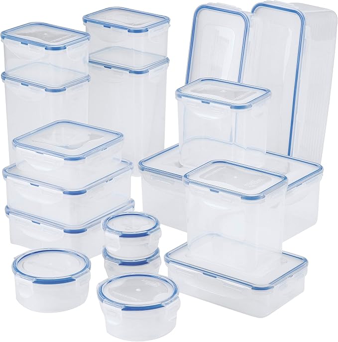 Lock & Lock Easy Essential Storage Set/Food Containers Airtight Bins/BPA-Free/Dishwasher Safe, 38 Piece, Clear