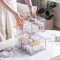 2 Pack Stackable Organizer Drawers, Clear Desk Storage Box,Transparent Drawer in Home, Office and Kitchen Pull Out Organizer Bins for Make Up, Pen, Desktop Stationary (2Extra Large)