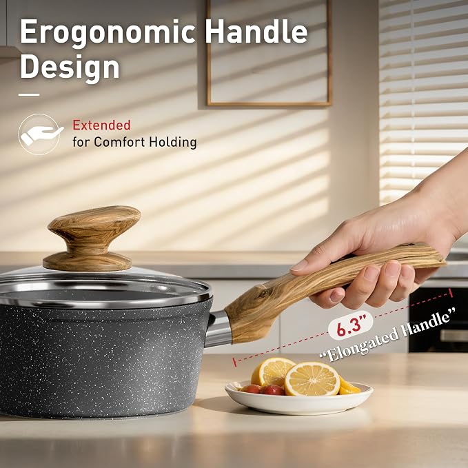DishDelight Induction Pots and Pans Set Non Stick, 12 Piece Granite Kitchen Cookware Sets, Cooking Pot Set Nonstick Non Toxic, PFOA&PFOS Free, Gray