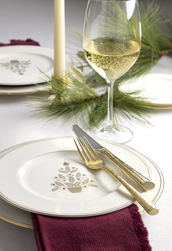 Lenox 897867 Federal Gold Tree Accent Plates, Service For 4, Christmas Dishes, Dinnerware Set, Holiday