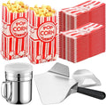 Potchen 502 Pieces Popcorn Machine Supplies Set Includes 500 Pcs 1oz Red and White Popcorn Bags Bundle Scoop and Stainless Steel Seasoning Dredge Salt Shaker for Party Movie Night Theater(Classic)