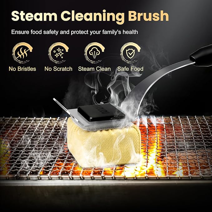 Grill Brush Bristle Free + 5 Replaceable Pads, Grill Cleaner for Outdoor Grill, Steam Grill Brush and Scraper for Cast Iron & Stainless Steel Grates, BBQ Grill Brush, Gift for Men Dad