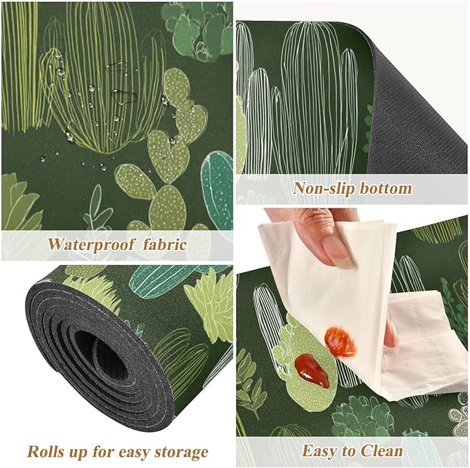 2 in 1 Table Runner Trivet for Hot Pots and Pans Heat Resistant Non Slip Waterproof 39 x 12 Inch Decorative Table Protector for Kitchen Countertop Green Simple Cacti