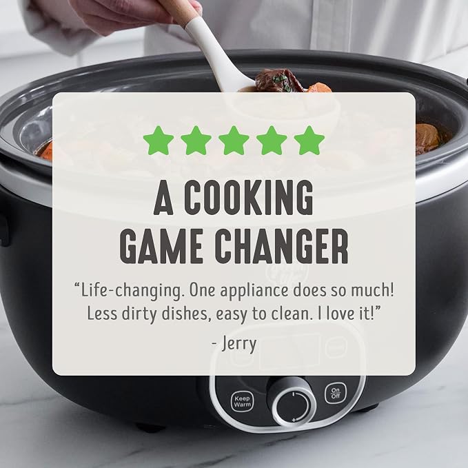 GreenLife 6QT Slow Cooker, Non-Toxic PFAS-Free Ceramic Nonstick Removable Interior Bowl, Programmable, Family Friendly, Keep Warm, Stovetop & Oven Safe, Dishwasher Safe Crock, Timer, Glass Lid, Black