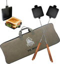 Campfire Pie Iron 4.9" Large Cast Iron Sandwich Maker for Camping 2 Pcs with Storage Bag - 22.6 inch Thickened Handles - Campfire Cooking Equipment for Grilling & Outdoor Cooking