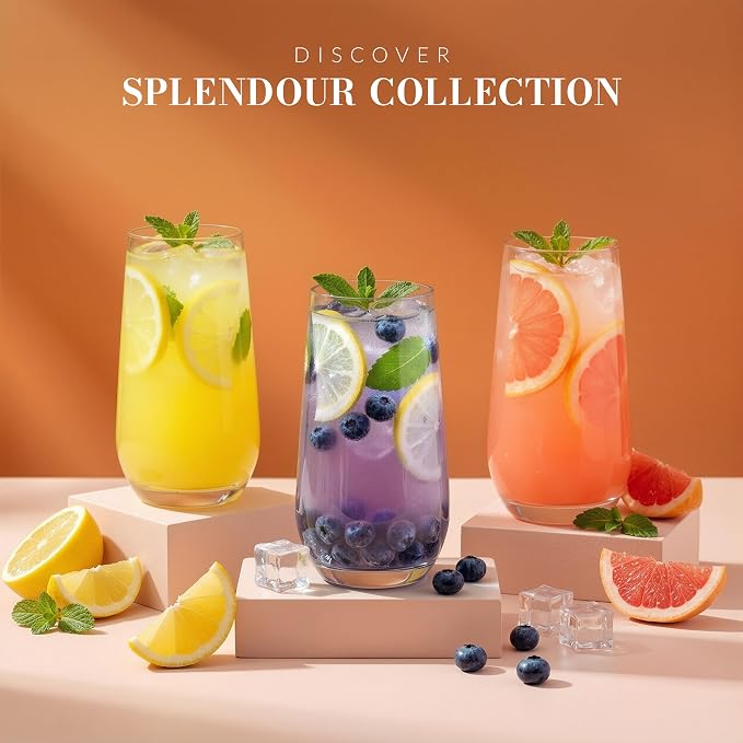 Krosno Tall Water, Juice, Drinking Glasses, Set of 6, 16.2 oz, Splendour Collection, Highball & Tumbler Crystal Glass, Dishwasher Safe, Made in Europe