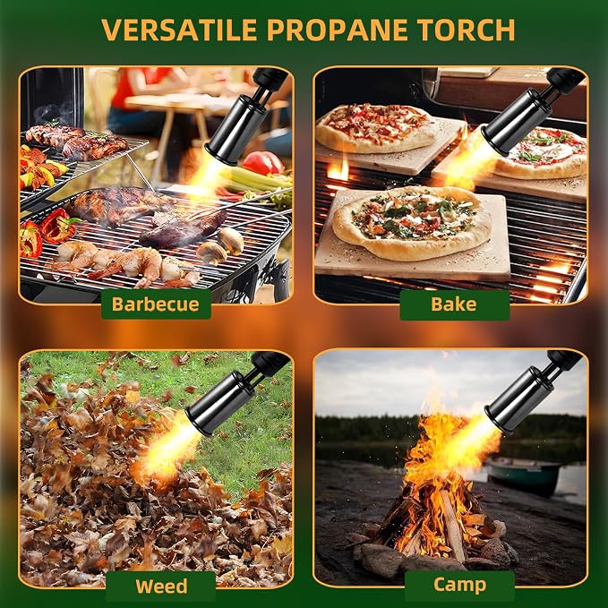 Powerful Propane Torch with One-Touch Max Fire, Adjustable Kitchen Torch with Safety Lock, Flamethrower, Blow Torch Gun for Grill, BBQ, Sous Vide, Campfire Starter (Tank Not Included)