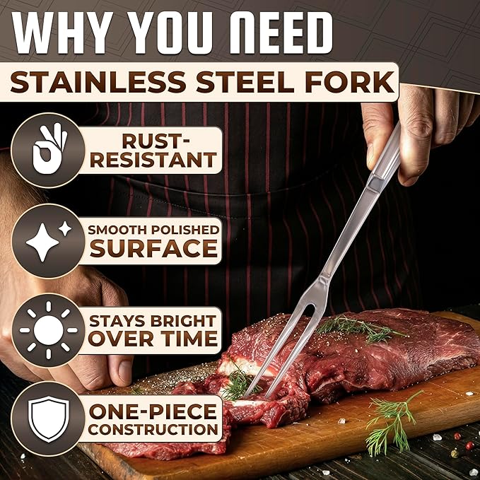 Carving Fork for Meat – 11" Stainless Steel Meat Fork Carving Tool, Ergonomic Two-Prong Utensil with Solid Metal Handle, Dishwasher Safe Construction – Heat-Resistant for Grilling, Turning & Serving
