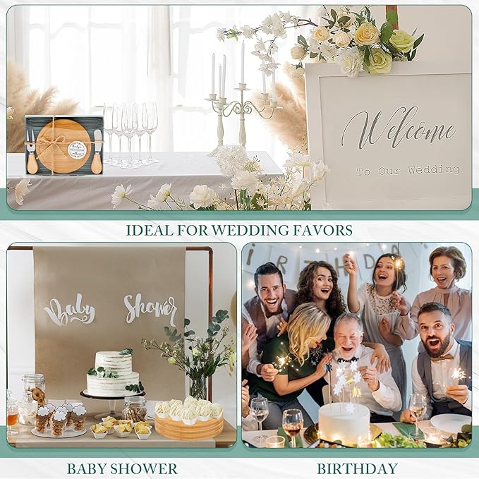 Maxcheck 5 Sets Baby Shower Bridal Game Prizes for Winners Round Cheese Board Set Wood Mini Charcuterie Board with Knives and Forks Thank You Card with Gift Box for Guests Wedding (Bamboo)