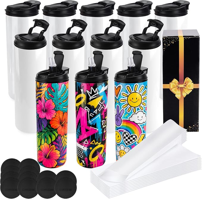 Joyclub 12 Pack Sublimation Water Bottles, 20 oz Dual Opening Tumblers | DIY Sublimation Blanks, Stainless Steel Bottle, Leakproof, Straw Included, Double-Wall Insulated for Gifts & Outdoor Use