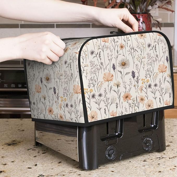 Toaster Cover 4 Slice Vintage Botanical Flower Leaf Kitchen Small Appliance Covers with Pockets Dust and Fingerprint Protection
