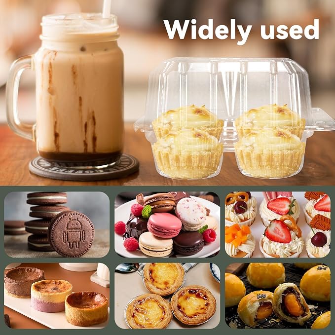 40 Pack 4-Compartment Clear Plastic Cupcake Boxes, 4-Cavity Cupcake Holders, Clear Cupcake Containers (20) | Clear Plastic Cupcake Boxes, 4-Cavity Cupcake Holders with Deep Dome for Bakery Muffin Dessert
