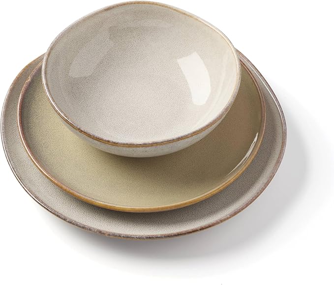 Oneida Dinnerware Set, Organic Shades Oatmeal 18-Piece Dinnerware Set, Service For 6, Stoneware Material, Dishwasher And Microwave Safe, Bowls, Plates And Bowls, Dinner Dishes, Plates (Tan, 18 Piece)