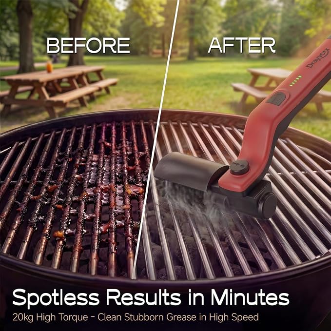 Electric Grill Brush, High Torque Grill Brush with 3-Speed Modes, 20kg Max Torque BBQ Cleaner Safe for Porcelain Cast Iron Stainless Steel, Reinforced Steel Bristles, for Fathers Day
