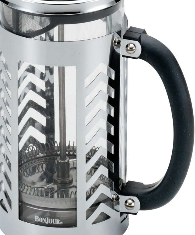 BonJour Coffee Glass and Stainless Steel French Press, 33.8-Ounce, Chevron