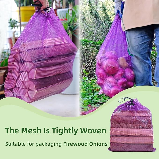 Mesh Firewood Bags 22"×24" 300 Per Pack Crawfish Sacks, Firewood Bags for Selling, Onion Bag Storage Potato Sacks Mesh Wood Bag Bulk (Pack of 300)