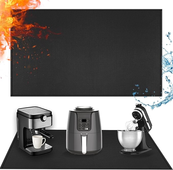 Extra Large Heat Resistant Mat for Countertop, 24 x 48in Fireproof Silicone Mats for Kitchen Counter, Easy to Clean Countertop Protector Mat for Air Fryer, Coffee Maker, Toaster, Oven, Black