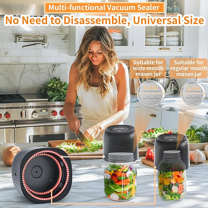 Electric Mason Jar Vacuum Sealer Kit for Wide-Mouth & Regular-Mouth Mason Jars, Food Saver Vacuum Canning Sealer Machine (Sapphire Can Opener)