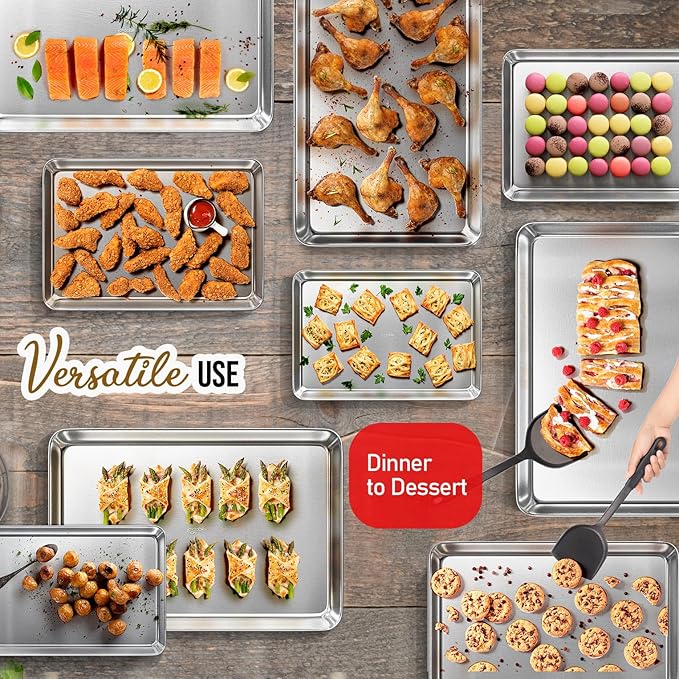 Eatex Aluminum Baking Sheet, Steel Cookie Sheet, 18” x 13” Half Sheet Baking Pan, Warp Resistant Cookie Sheets for Baking Nonstick, Baking Sheets for Oven, Durable BPA-Free Half Sheet Pans for Baking
