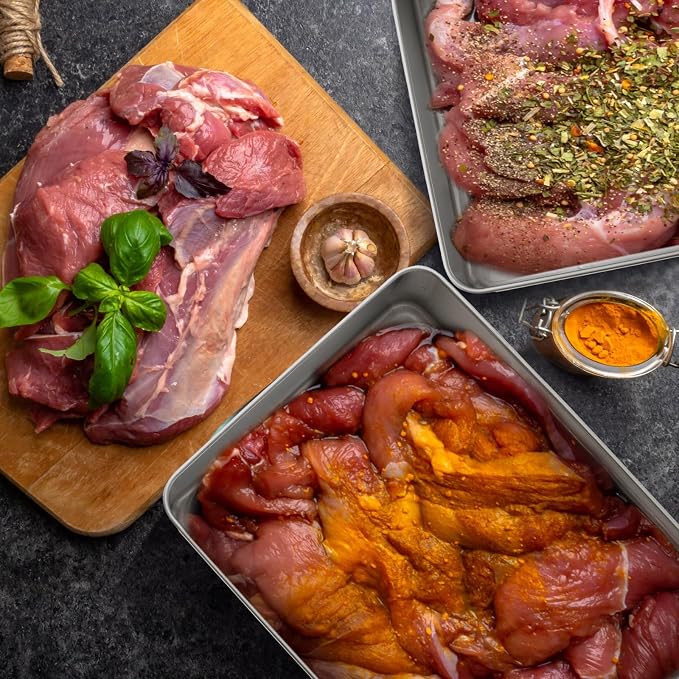 Hushee 3 Set 304 Stainless Steel Containers for Fridge, with Removable Drain Tray, 120 oz Airtight Food Container with Lids for Fruit Bacon Deli Meat Fresh Storage(10. 43 x 7. 68 x 2. 76 Inch)