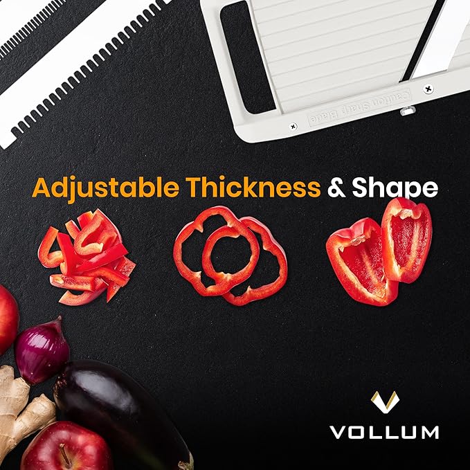 Vollum Japanese Mandoline Slicer – Professional Slicer Vegetable Cutter Japanese Mandoline Slicer for Kitchen with Interchangeable Stainless Steel Blades – Narrow Handheld Food Manual Slicer