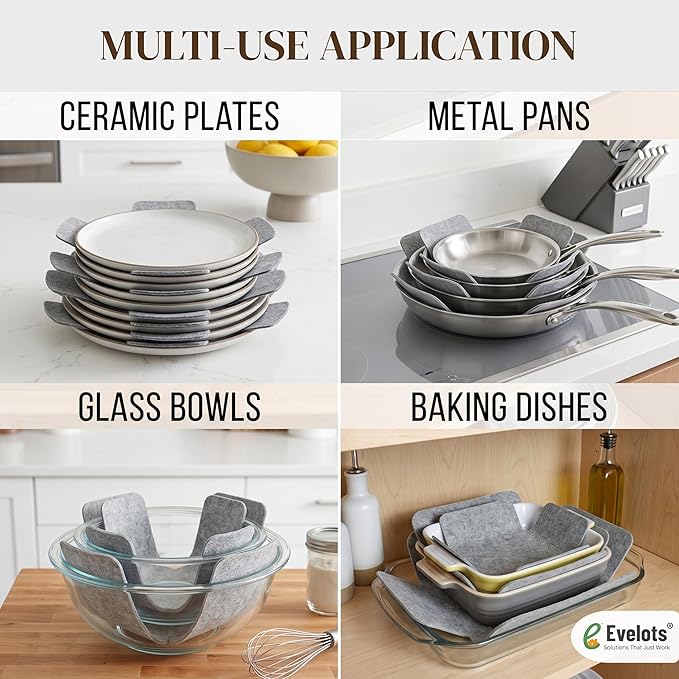 Evelots Bakeware/Cookware Scratch Protectors-Pots/Pan/Dish Dividers -Set of 6 - Two Large Sizes-Extra Thick Felt - Prevent Chips and Cracks When Stacking